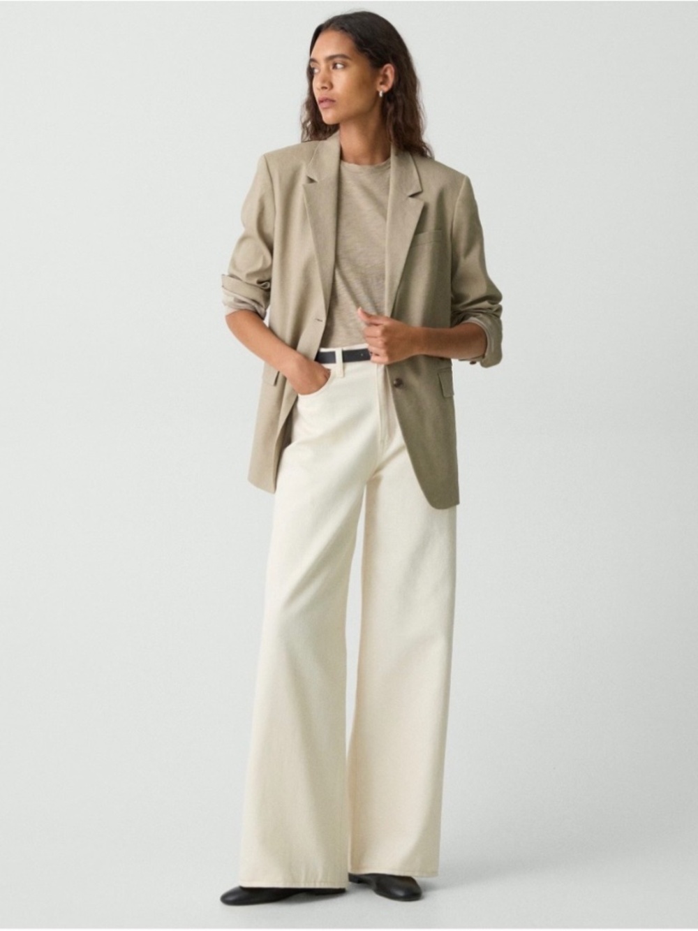 High-Waisted Wide-Leg Pant in Denim, Ecru Natural Denim, Size 31